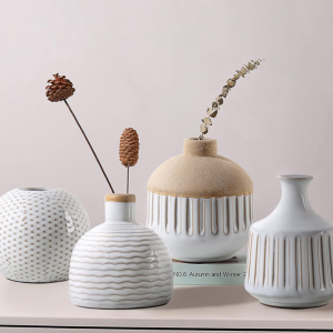 Textured Relief Ceramic Vase Set (4 Pieces)